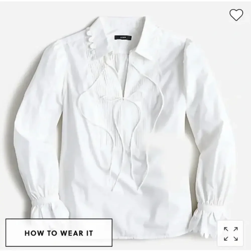 J. Crew Scalloped Cotton Poplin Popover Top White BL156 Size S - Picture 4 of 14